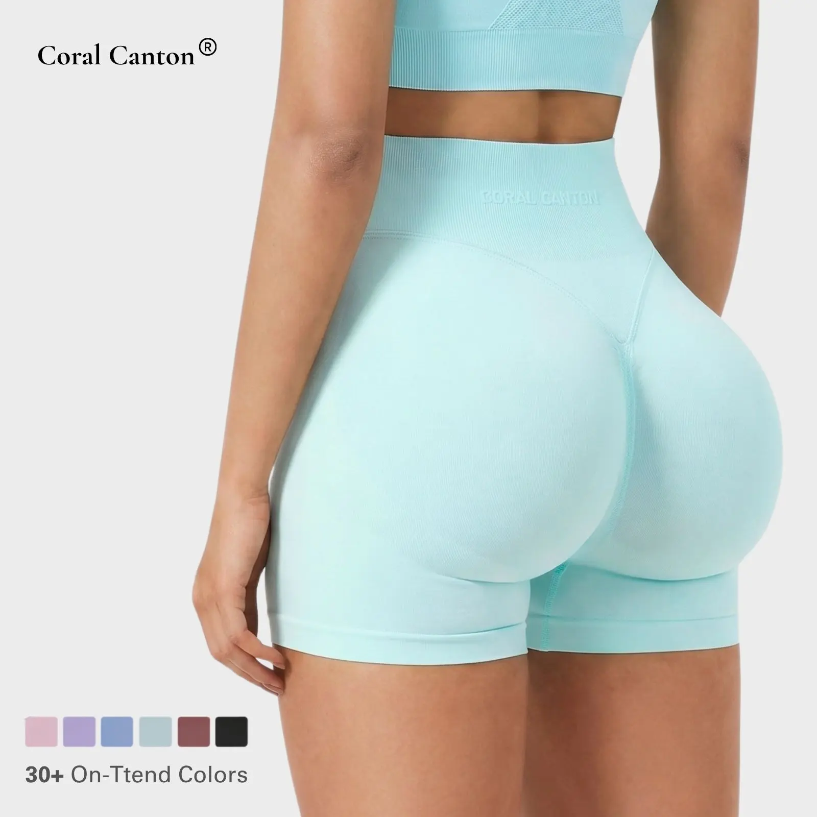 Coral Canton Sports Shorts High Waistband Butt Lifting