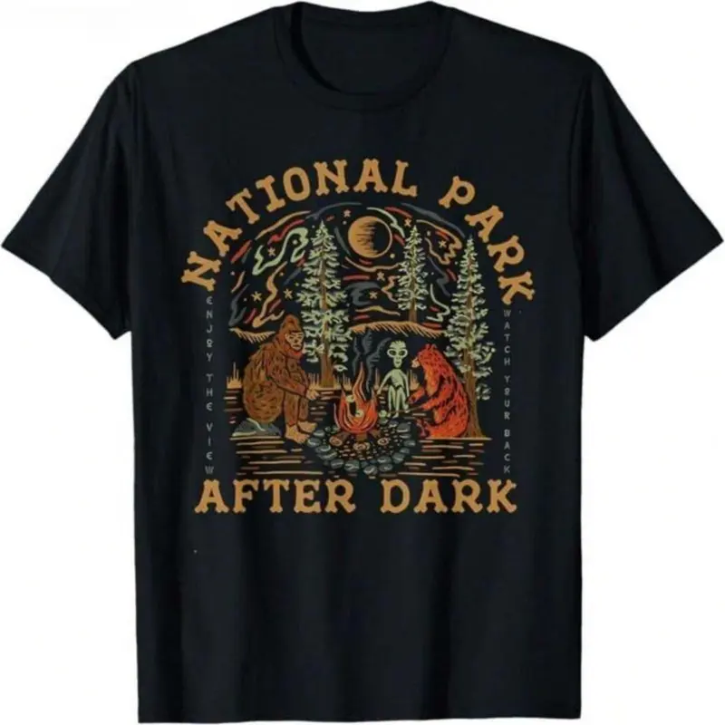 Women's 100 Cotton Classic Fitted Crew Neck Short-Sleeve Cozy High-Quality Digital Print National Park After Dark Graphic T-Shirt, Casual Everyday Apparel