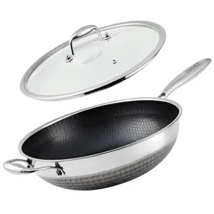 Garvee Hybrid Nonstick Stainless Steel Wok Pan 13 Inch with Lid – Induction Compatible – PFOA Free – Dishwasher Safe – With Cover