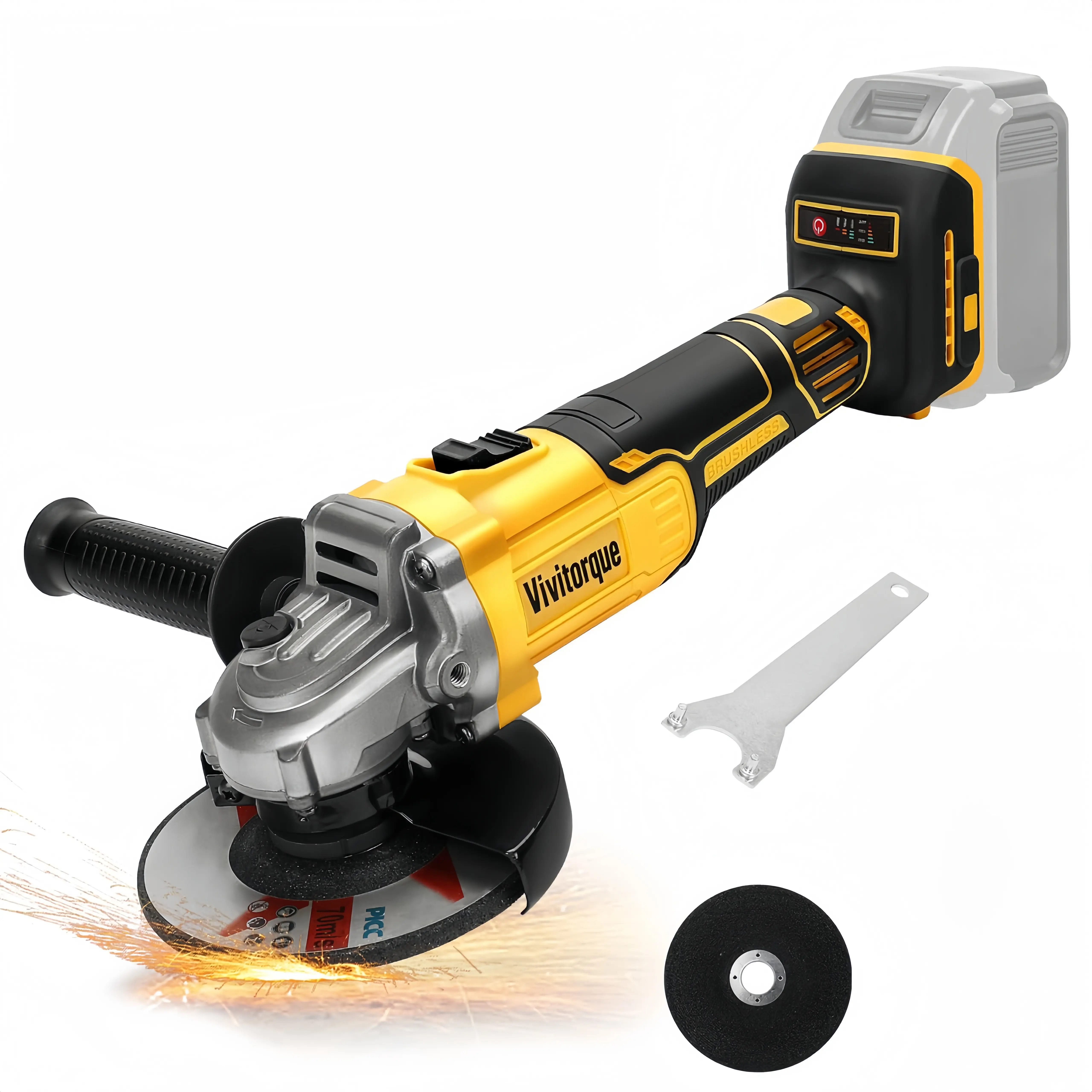 ViviTorque Brushless Cordless Angle Grinder - 20V, Compatible with Milwaukee Battery, 11,000 RPM for Cutting, Grinding & Polishing, 4-1/2" (Battery Not Included)​