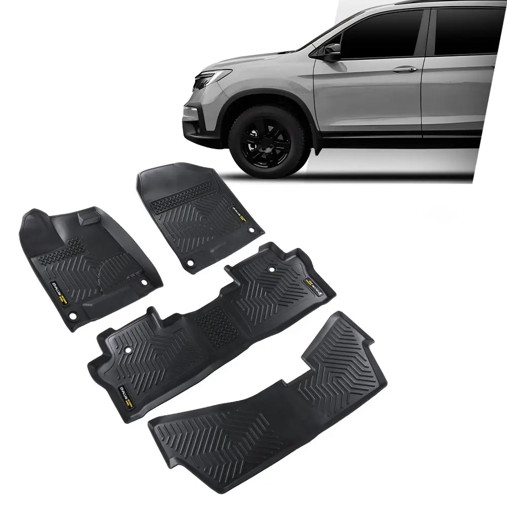 CROSSDESIGN TPE Floor Mats Fit for 2016-2024 Honda Pilot 8 Passenger Models 3Row All Weather Floor Mats  Waterproof Durable Floor Mats 4pcs Black