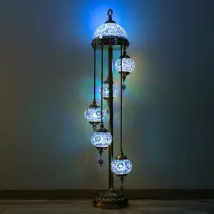 Unique and Elegant 56-Inch Turkish Mosaic Floor Lamp in Blue, Upgrade Version Featuring Upper Lampshade and Metal Base - Ideal Home Art Decor