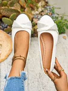 Women's Fashion Crystal Rhinestone Loafers, Ballet Flats, Round Toe Flats, Casual Comfort One-Button High Heels, Breathable Lightweight Commuter Shoes for All Seasons