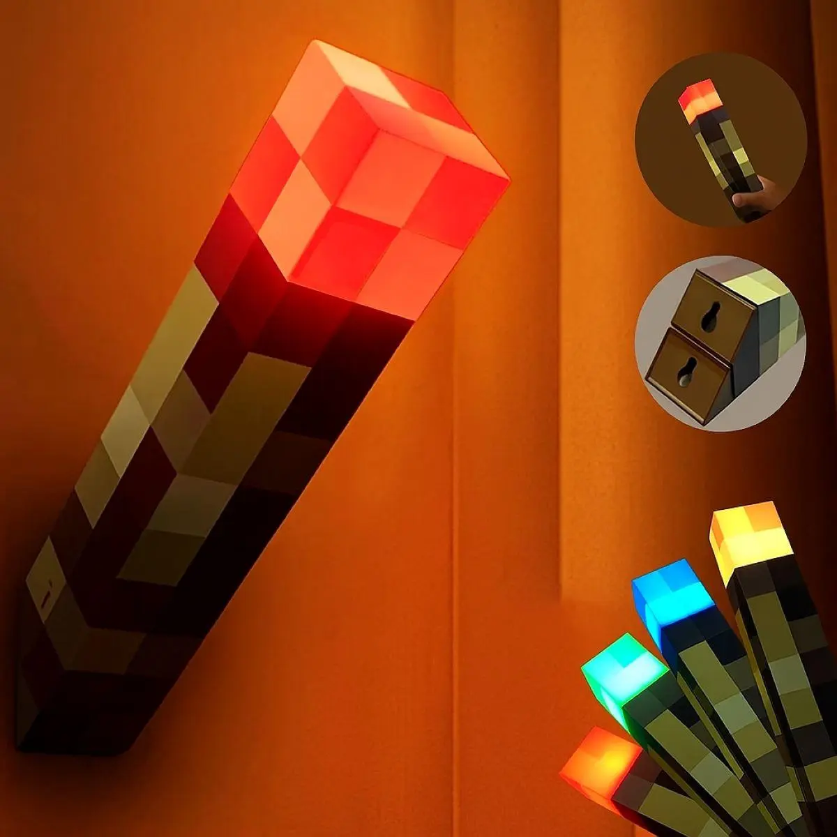 Pixel Torch Night Light - USB Rechargeable LED Lamp, Warm Light Bedroom Decor, Wall-Mounted Bedside Lamp for Bedroom, Living Room (Home Supplies, Party Gift Option)