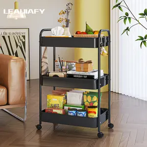 LEAIJIAFY Thickened Carbon Steel Storage Rack/Cart for Kitchen, Living Room, Bedroom, Bathroom — Floor-Standing Mobile Organizer with Swivel Wheels