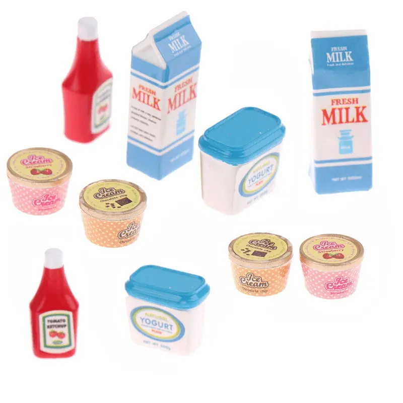10-Piece Miniature Food Toy Set Including Dollhouse Ketchup and Frozen Yogurt, Perfect Dollhouse Gift Idea, Pretend Cooking Set, Pretend Play Set, Pretend Playset