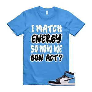 1 UNC Toe University Blue Black White High OG T Shirt Match MATCH
