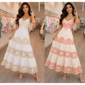 Coral Lace Maxi Dress – Elegant Cream Boho Tiered Dress