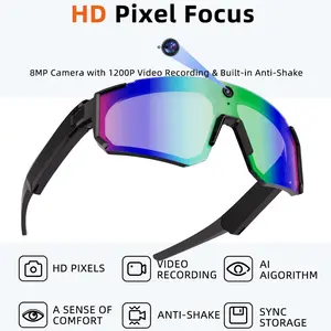 AI Smart Glasses with Sports Camera 8MP Anti-Shake Dual Stabilization (Physical + EIS ),1200P Video Hands-free Recording Sports Glasses ,3200W Pixel Photo Capture AI Glasses, AI Translation Wi-Fi Transfer Sunglasses, Multifunctional Smart Glasses