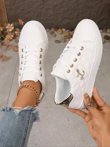 New Women's Casual Athletic Sneakers, Fashionable Low-Top Lace-Up Skate Shoes, Comfortable All-Season Student Trainers, Medium Width