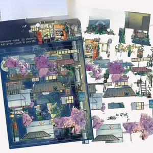 Four Transparent PET Stickers Depicting A Summer Night Scene At A Bus Stop. Suitable for Waterproof Decoration on Suitcases, Phone Cases, Laptops, Helmets, and Skateboards. DIY Creative Stickers.