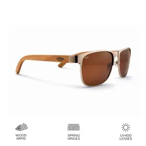 Miami Gold Handcrafted Eco-Friendly Zebra-Wood & Stainless Steel Gold Frames UV400 Polarized Lenses Spring Hinges Free