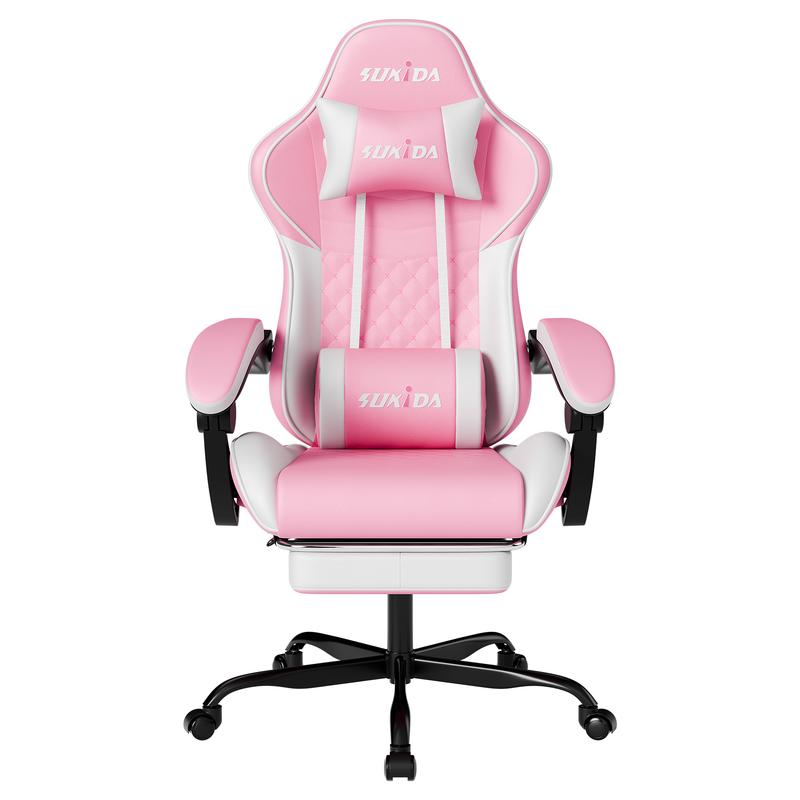 WOTSTA  Gaming Chair,high back ergonomic computer chair， with Footrest and Comfy PU Leather Recliner with Headrest and lumbar support, Fixed Up Armrest, Height Adjustable with 360° Swivel Office chair