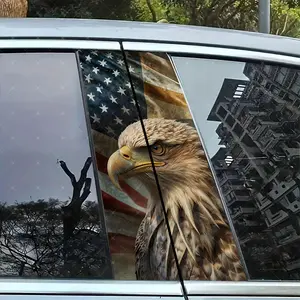 2pc Star Flag & Eagle Car B-Pillar Sticker, Vinyl Decal, Easy Peel & Stick, Sunproof Waterproof Scratch Resistant, Car Decoration, Car Decals