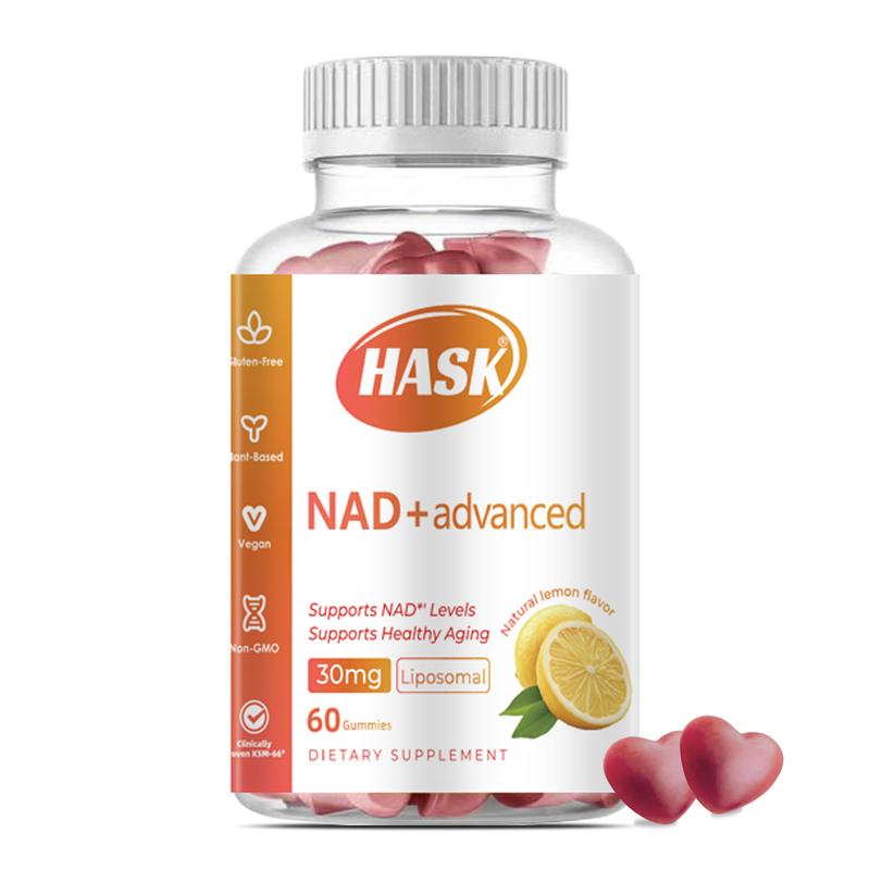 HASK NAD+ Advanced Liposomal Gummies - Anti-AgingCell Boost -Natural Lemon Flavor - 30 Vegan Gummies500 mg NAD+ and 50 mg Resveratrol