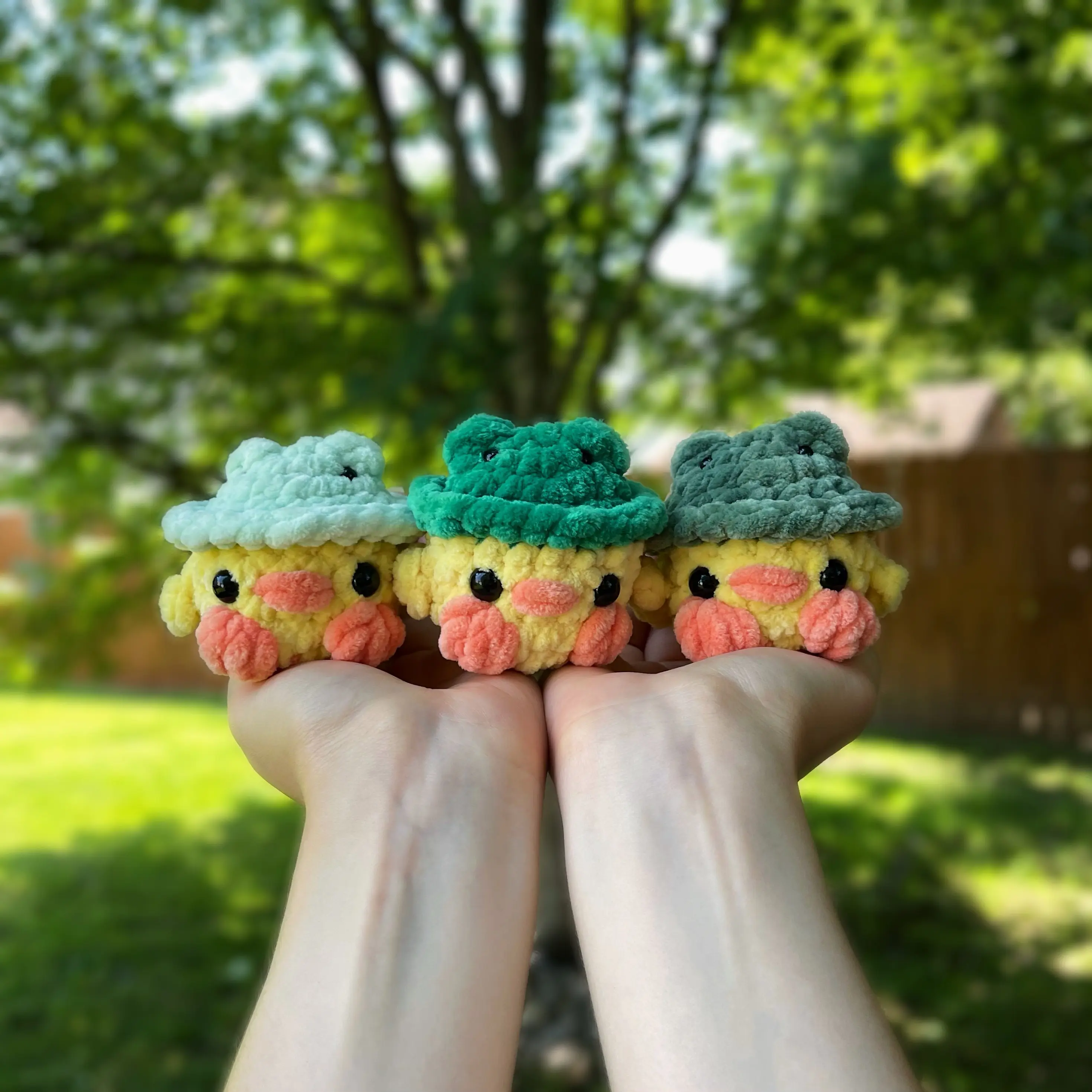 Handmade Crochet Mini Chick With Frog Hat Plushie