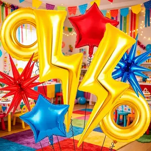 8pcs Party Supplies, Large Sparkly Balloons, Ring Balloons, Blue Star Foil Balloons, Birthday Decoration