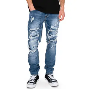 VICTORIOUS Rip & Repair Denim Jeans - Menswear Distressed Design, Comfortable Fit Classic Pocket