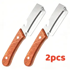 2PCS Stainless Steel Fruit & Vegetable Peeler with Bottle Opener – Sharp Blade, Wooden Ergonomic Non-Slip Handle, Durable Kitchen Tool for Easy Peeling