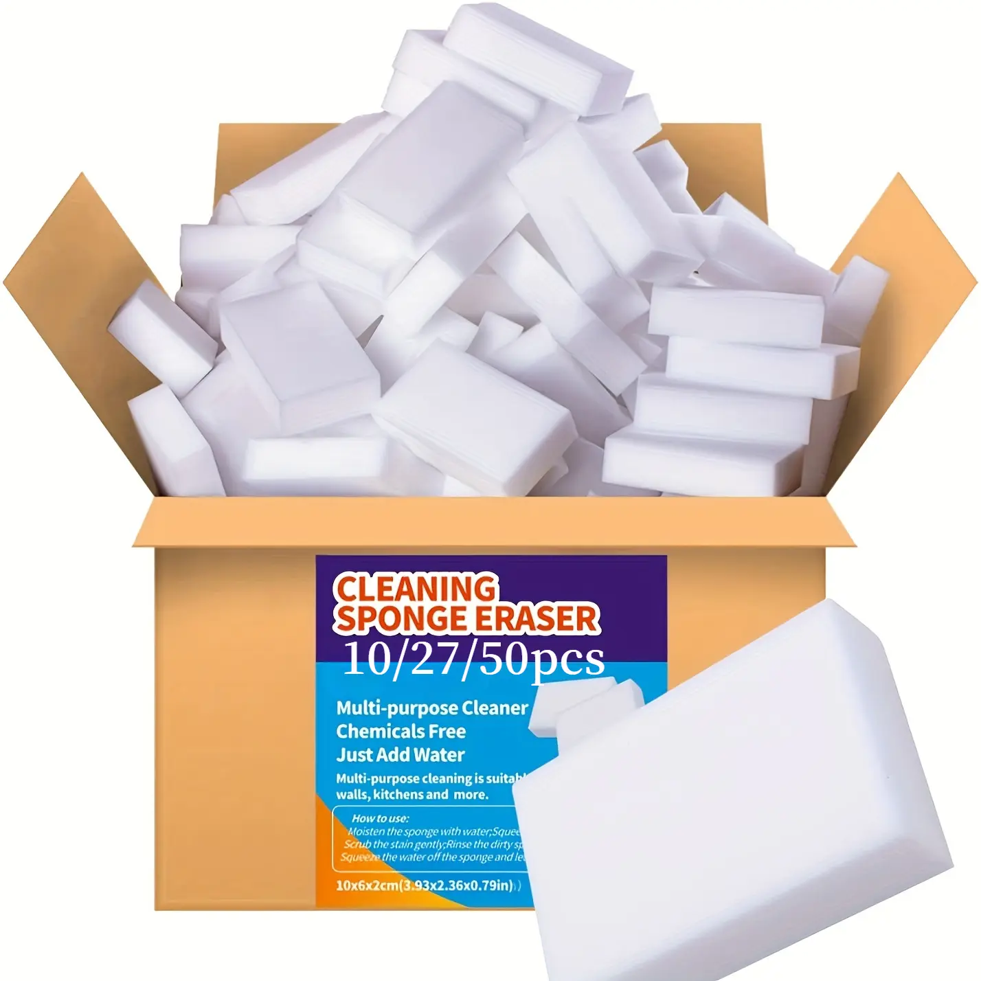 100 Pack Magic Cleaning Sponge Eraser, Premium Melamine Sponge Foam Cleaning Pad, Dishwashing Sponge, Household Cleaning Scratch Sponge for Kitchen, Bathroom, Furniture & Floor Wall (White)