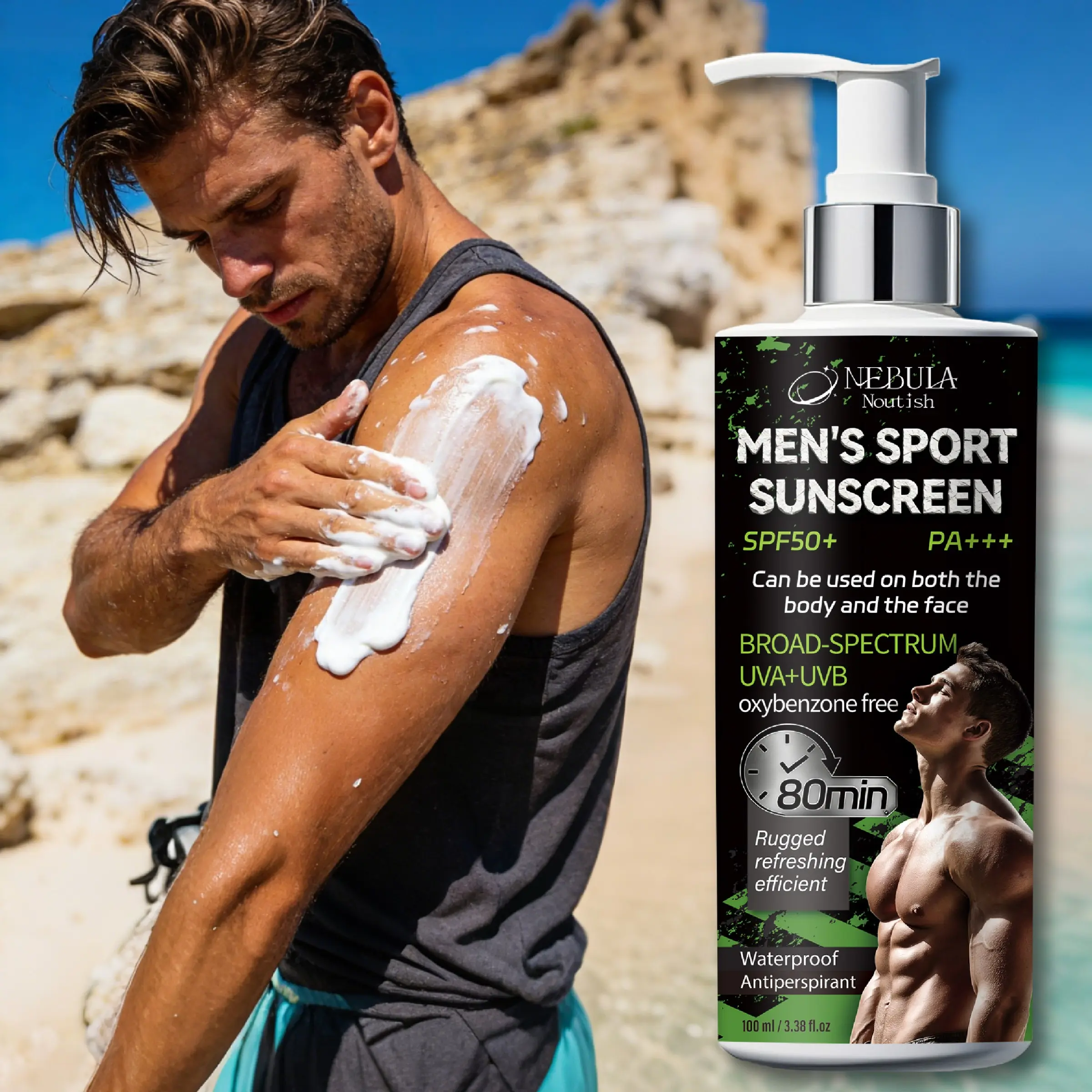 Large Capacity 100ML Sunscreen Lotion, Outdoor Sunblock, Refreshing and Moisturizing, Non-Greasy, Long-Lasting Protection for Face and Body, Sun Care