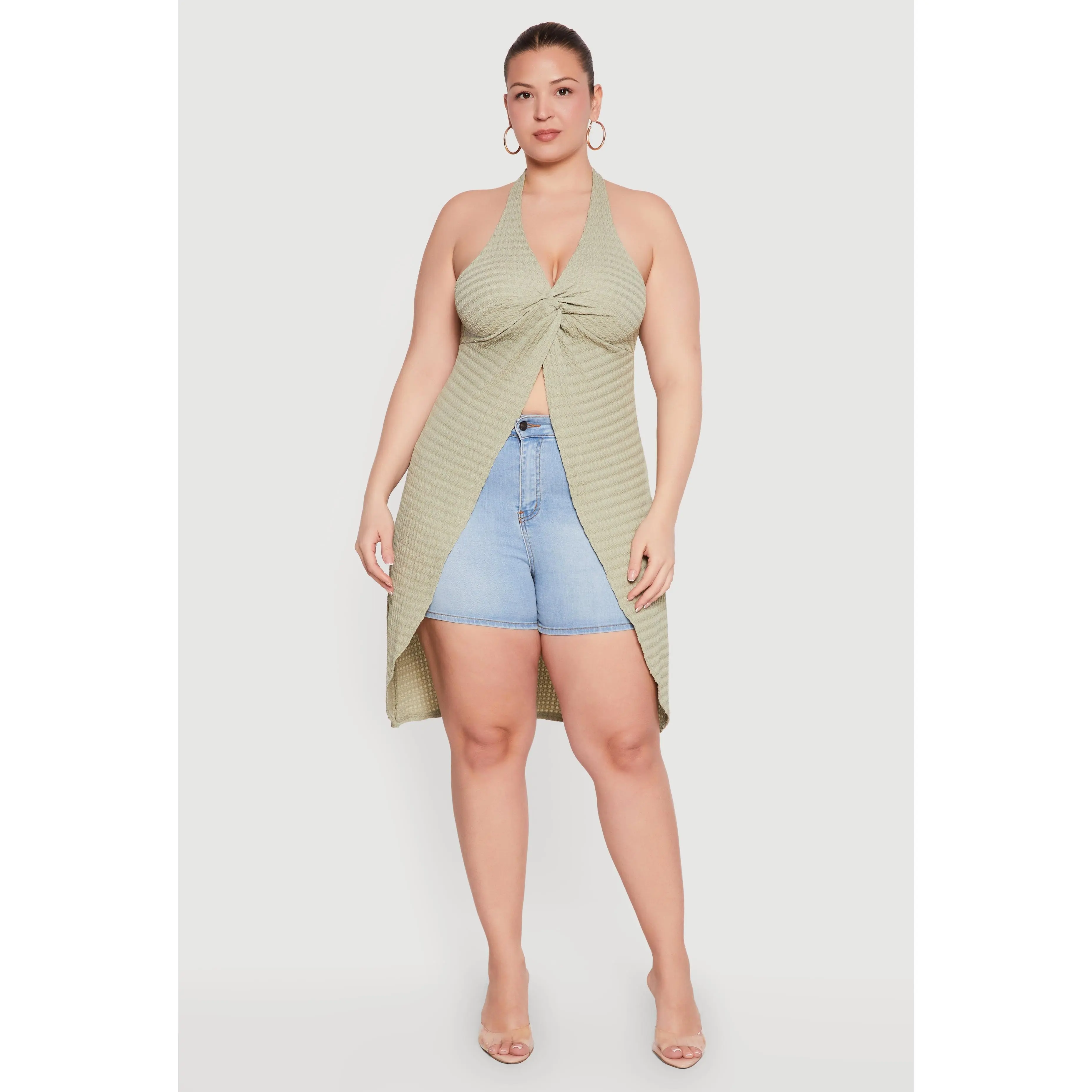 Plus Size Twisted Front Tunic Halter Top