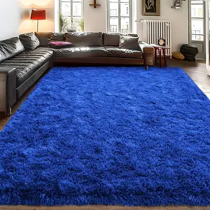 BLIOWL Navy Blue Shaggy Rug, Ultra Soft Fluffy Plush Carpet for Living Room Bedroom, Non-Slip Thick Floor Mat, Modern Minimalist Home Decor, Multi Sizes