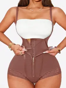1 Count Women's Tummy Control Shapewear Bodysuit, Butt Lifting Fajas Colombianas Body Shaper, Open Bust Zip-Up Waist Trainer Jumpsuit with Crotch Hooks, Seamless Firm Compression Sculpting for Everyday Curves & Gym Training