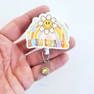 Hablo Espanol Badge Reel, I Speak Spanish Nurse Badge ID Holder, Rainbow Retractable Badge for Nurses CKS