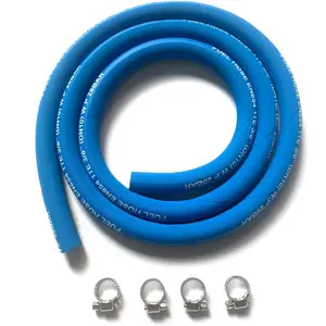 Fuel Line Hose 3/8" inch, 6AN High Pressure Hose 2.8Mpa 400PSI 10mm 5FT for Fuel Systems Engines Tube Hose Blue Multiple Size Options (Attached Hose Clamp)