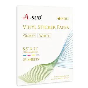 A-SUB Waterproof Glossy Vinyl Sticker Paper for Inkjet Printer 25 Sheet