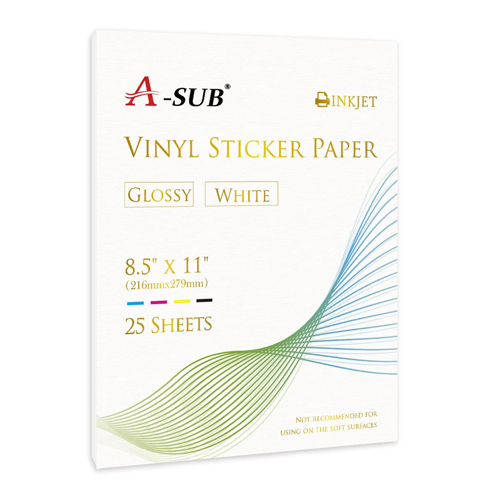 A-SUB Waterproof Glossy Vinyl Sticker Paper for Inkjet Printer 25 Sheet