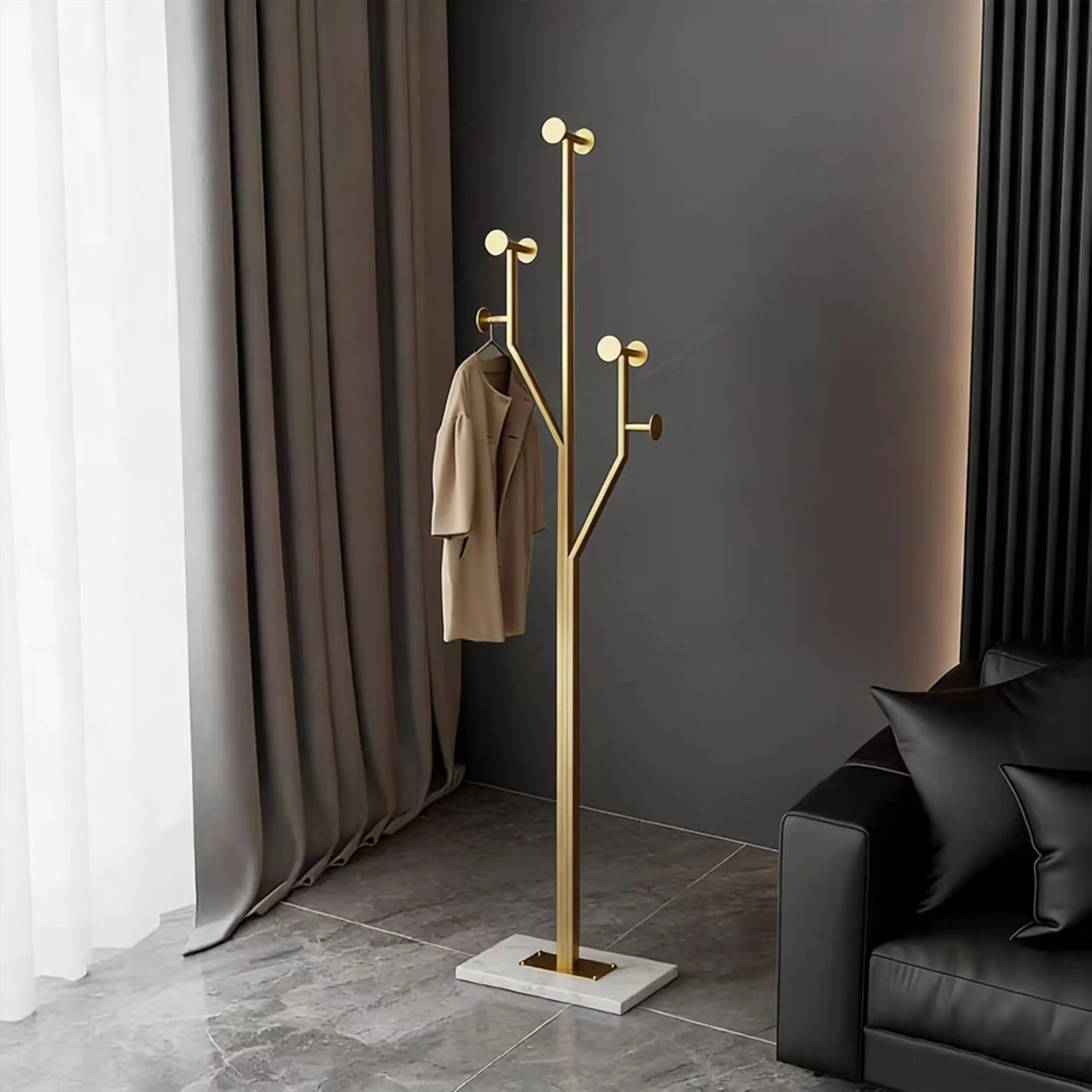 Heavy Duty Coat Rack Tree-shaped Metal Freestanding Coat Tree with Sturdy Marble Base Corner Coat Rack for Bedroom Entryway Hallway