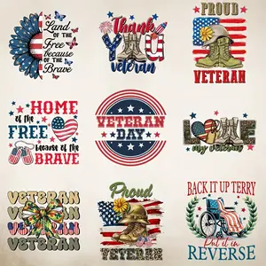 9 Pack Veteran Pride Colorful Heat Transfer Vinyl Stickers DIY T Shirt Apparel Craft Decals for Clothing Accessories