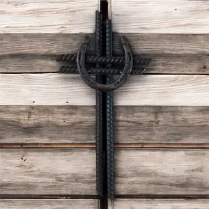 Handmade Rebar and Horseshoe Cross Wall Decor Hanging Hangable Rustic Farmhouse Style Home Decor