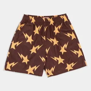 Star Mesh Shorts for Men, All Over Star Print Breathable Athletic Basketball Shorts, Trendy Streetwear Summer Gym Drawstring Shorts