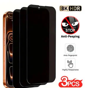 3-Piece Full-Screen Privacy Protection Film for iPhone Series, 9h+ Tempered Glass, Protective, Anti-Scratch & Shatterproof, Fashion Design, Aesthetic, Protector