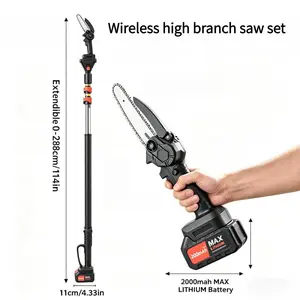Wireless telescopic pole saw, designed for extended use, portable and quick-cutting, no need to climb high places, suitable for yard maintenance, pruning tall trees, orchard pruning, and outdoor garden trimming work, chain saw tool set