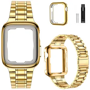 Solid Stainless Steel Watch Band with Soft TPU Watch Screen Cover, Replacement Smartwatch Strap for Apple Watch 38mm to 45mm, Screen Protector, Smart Watch Accessories for Men & Women, Wearable