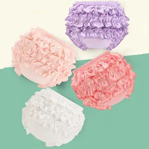 4-Pack Baby Cotton Bloomers Infant Solid Ruffle Underwear Toddler Diaper Cover Shorts for Baby Girls Kids Soft Undies Breathable Panties