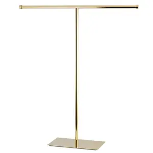 212 MAIN T-Shape Claremont Freestanding Towel Rack - Rust-Proof Solid Brass Hooks, Polished Brass Finish, Modern Bathroom Accessories, Stainless Steel-Enhanced Home Supply