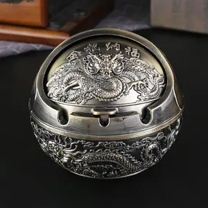 Vintage Dragon Pattern Design Metal Ashtray with Lid, 1 Count   Decorative Ashtray for Home, Living Room, Office, Ideal Holiday Gift