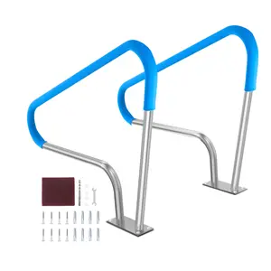 VEVOR Pool Handrail,  2 PCS 48x36in Pool Railing, Stainless Steel with Base Plate for Indoor/Outdoor Pools,Swimming Pool Safety Railing for Decks,Rust-Proof Grab Bar w/ Grip Cover&Accessories for Spas