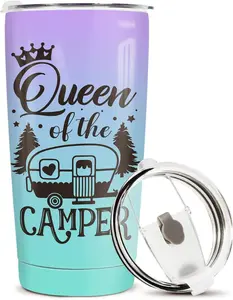 Queen of The Camper Tumbler Camping Gifts For Campers Woman from Husband Boyfriend Sisters Best Friend Coffee Cup with Lid 20oz Stainless Travel Mug 20 OZ Stainless Steel Tumbler