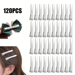 120 Pcs Alligator Metal Hair Clips Silver Hair Clips Single Prong Flat Metal Hair Bow Single Claw Flat Clips Fashion Accessories