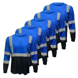 5 PACK - High Visibility Variety Pack with Solid Yellow and Orange or Two Tone Long Sleeve Safety Shirt Available in Yellow, Orange or Blue with Black Bottom Half - Birdeye Fabric(Raincoats)