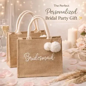 Taniri Personalized Bridesmaid Burlap Tote Bag with Name, Bridal Party Gift Bag, Maid of Honor Tote Purse, Stylish Tote Bag, Durable Totebag, Canvas Bag, Storage Tote Bag, Travel Purse, Special Bags for Wedding and Bachelorette Weekend
