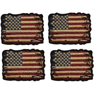 Distressed USA American Flag Patch [4PC Bundle -3.0 X 2.0 - Hook Fastener -MTB2]