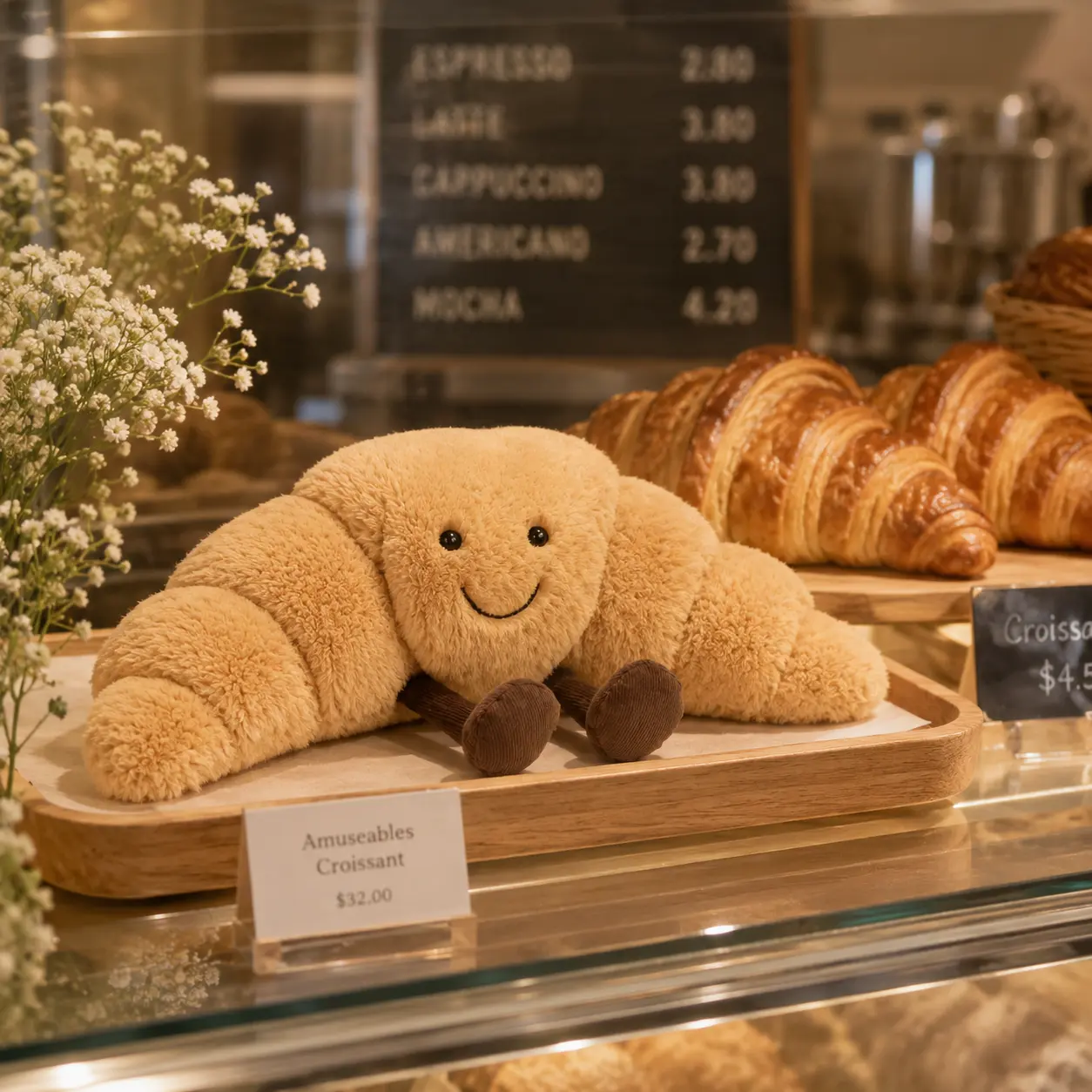 Jellycat Amuseables Croissant Plush  Super Soft Stuffed Croissant - Cute Bakery Plush Gift for Kids & Collectors