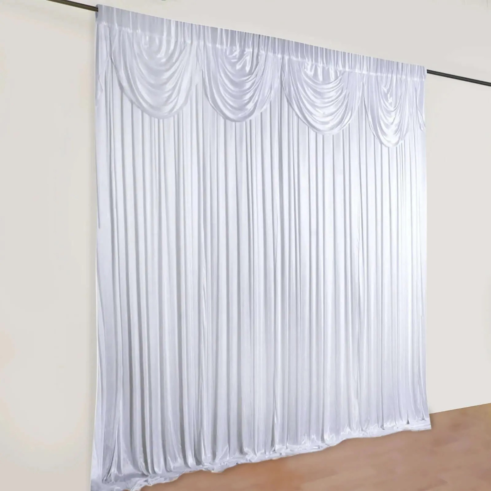 20ftx10ft White Premium Double-Drape Satin Event Curtain, Glossy Wedding Draping Festive Backdrops & Banners Photo Backdrop Panel